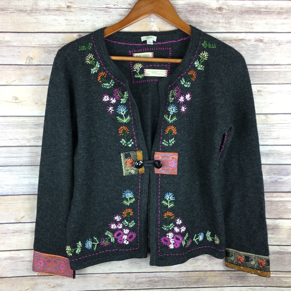 J. Jill limited edition wool embroidered sweater